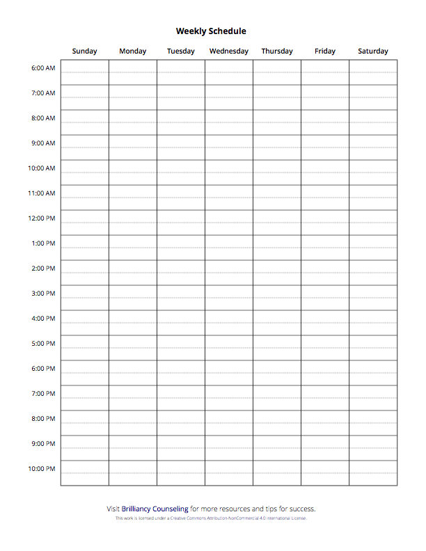 Weekly Schedule- Sunday start