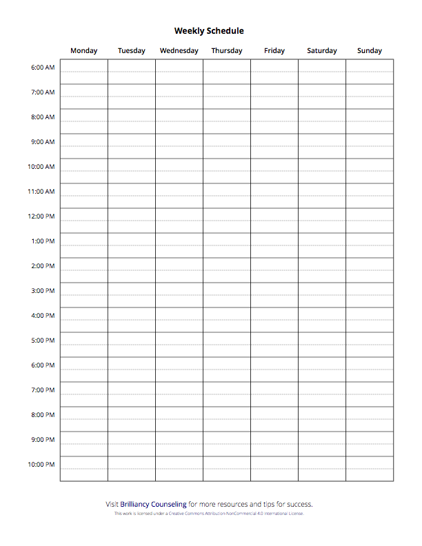 Weekly Schedule- Monday start