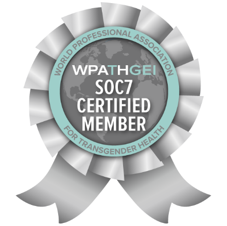 ribbon image reading 'SOC7 certified member' from the World Professional Association for Transgender Health