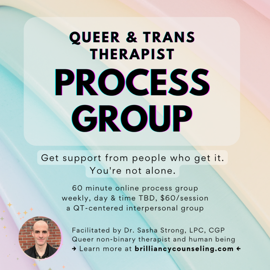 flyer for queer & trans therapist process group